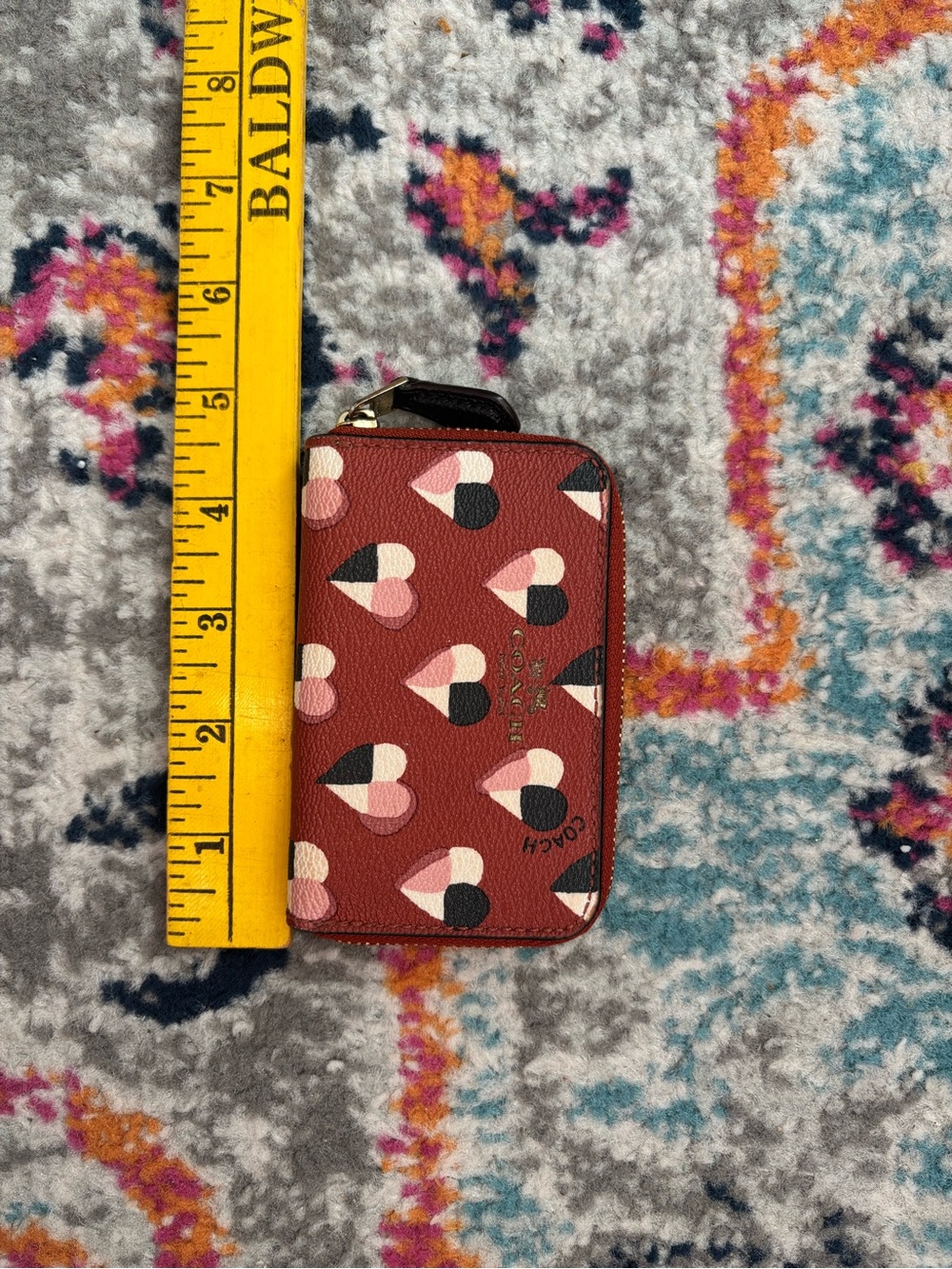 Coach Red Heart Print Zip Card Case